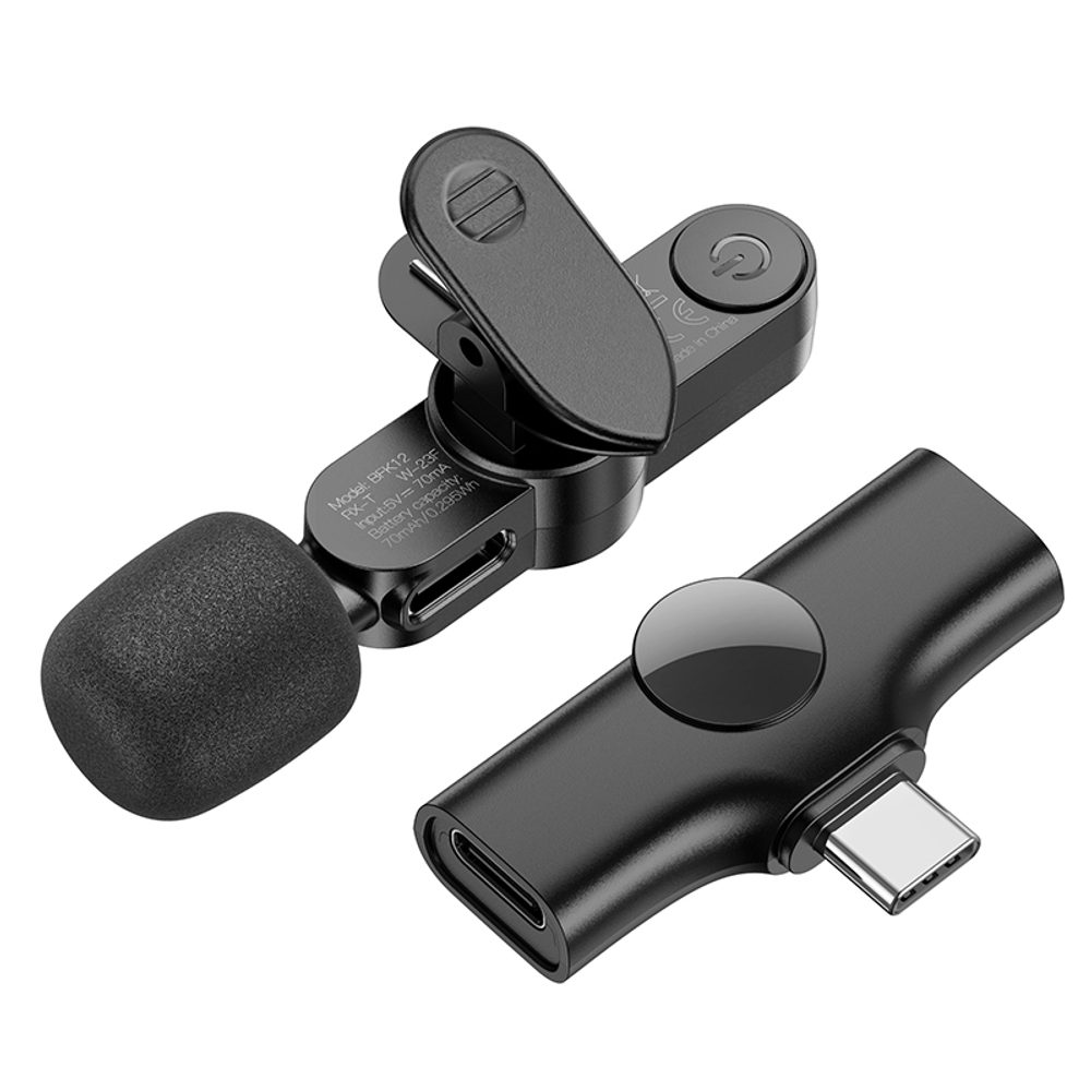 Borofone BFK12 Trophy Brezžični Mikrofon Za Kravate, USB-C, črn