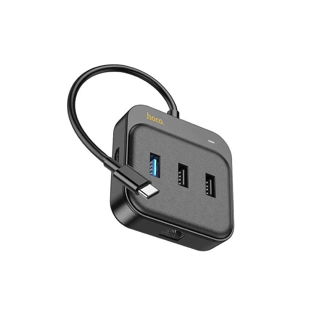 Hoco Adaptér HUB 6v1 USB-C Na HDTV + RJ45 + USB3.0 + 2x USB2.0 + USB-C PD100W, 0,2 M, čierny (HB37)