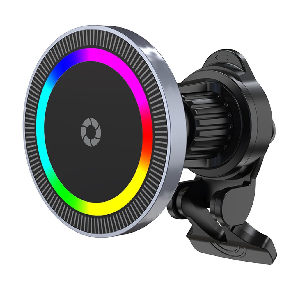 Levně 15W RGB MagSafe bezdrátová nabíječka do auta s ventilovým uchycením a USB-C vstupem, černá