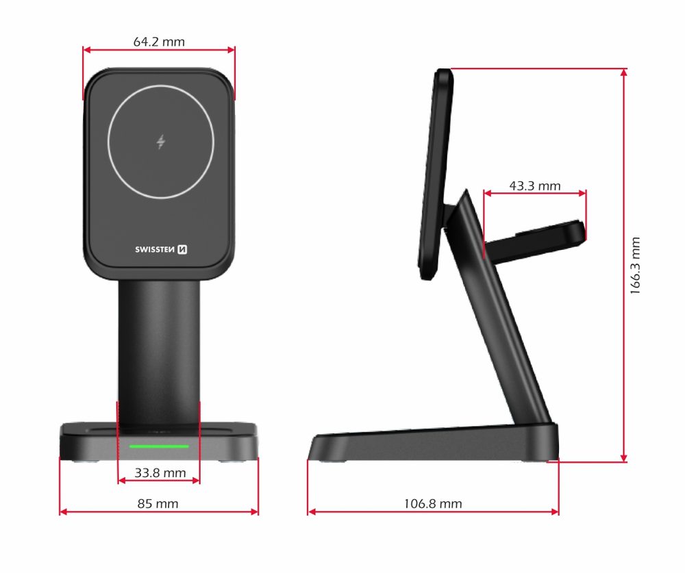 Swissten MagStick Vezeték Nélküli Töltő 3in1, 22,5 W, Fekete