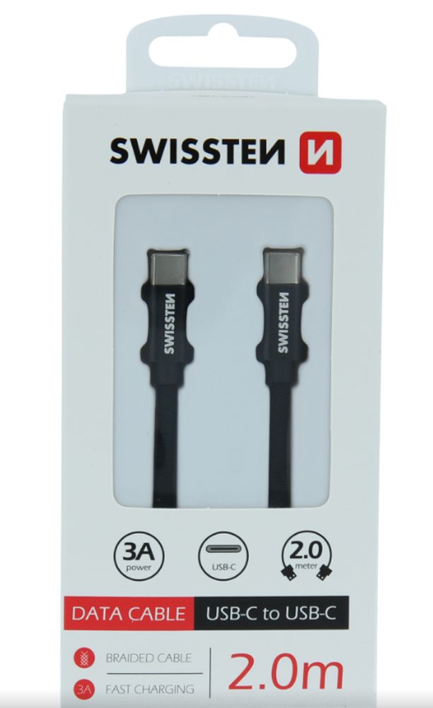 Cablu De Date Swissten USB-C / USB-C, 2m Negru