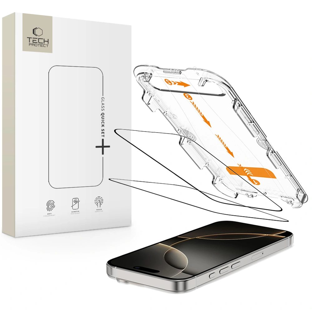 Levně Tech-Protect Tvrzené sklo Quick Set+, iPhone 16 Pro Max, černé, 2 kusy