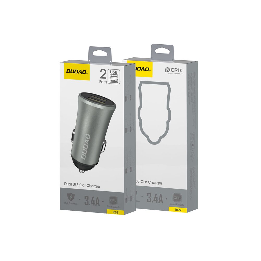 Dudao R6S inteligentná autonabíjačka 2× USB-A, 3,4A, strieborná