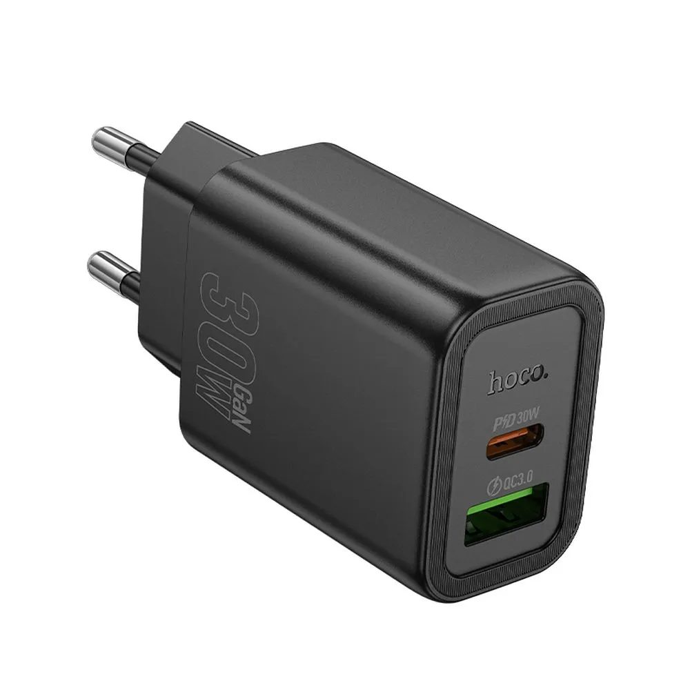 Hoco Hálózati töltő N63 USB + USB-C, PD QC3.0 3A 30W, fekete