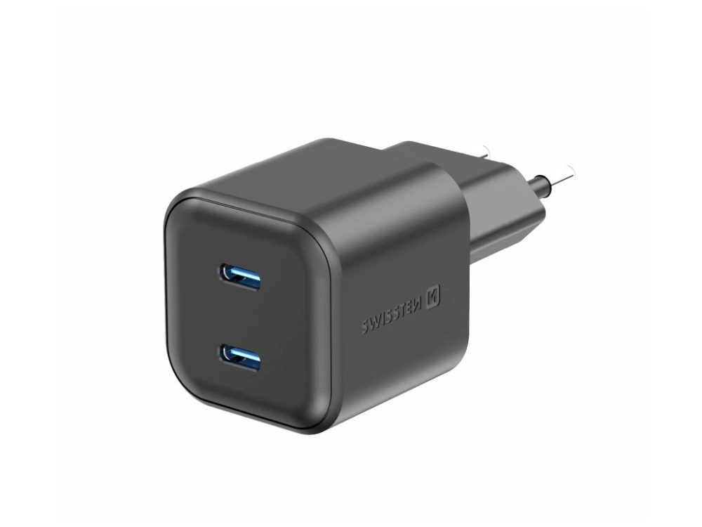 Levně Swissten Síťový adaptér GaN 2x USB-C Power Delivery 20 W, černý