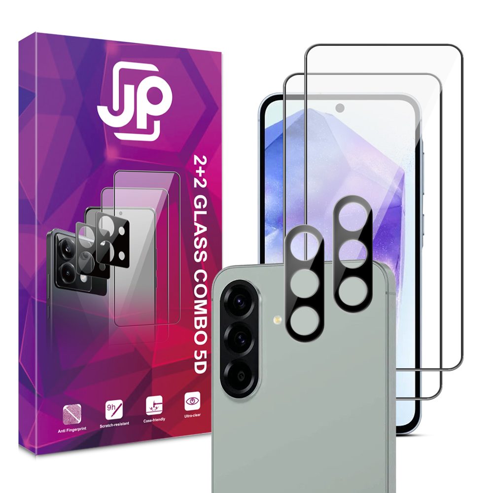 JP 5D Combo pack, Set 2 sticle securizate 5D și 2 protecții pentru cameră, Samsung Galaxy A56