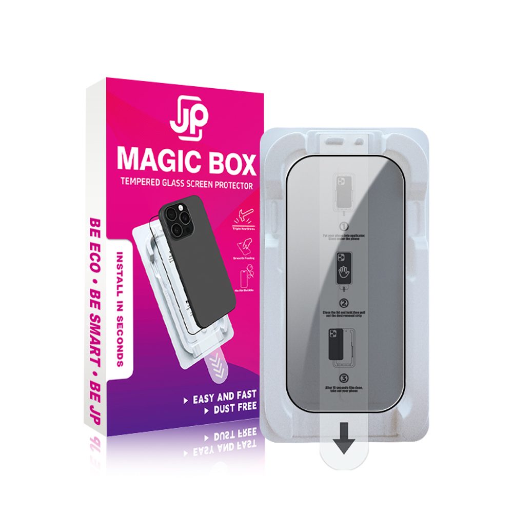 Levně JP Magic Box Privacy 5D Tvrzené sklo s jednoduchou aplikací, iPhone 15 Plus / 16 Plus, černé