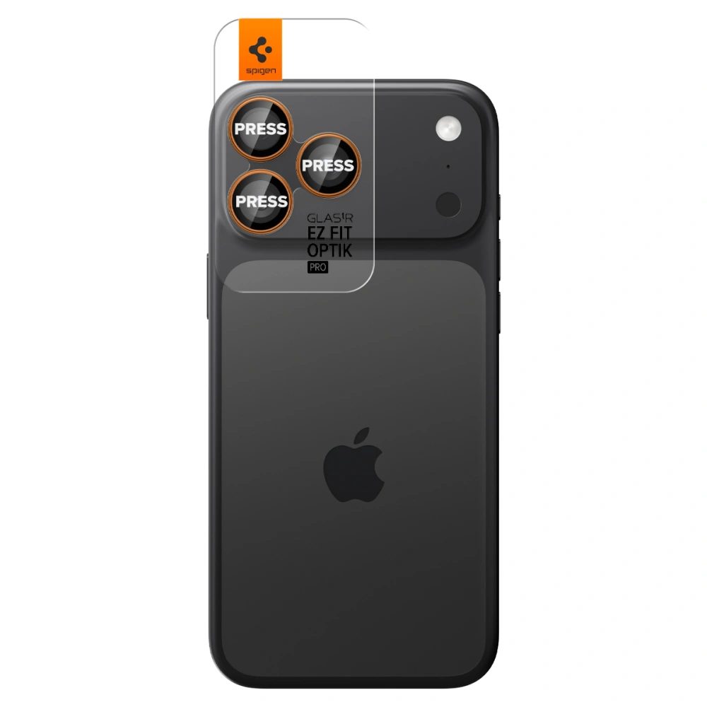 Spigen Optik.TR Ez Fit ochrana fotoaparátu, 2 kusy, iPhone 14 Pro / Max / 15 Pro / Max / 16 Pro / Max / 17 Pro / Max, oranžová