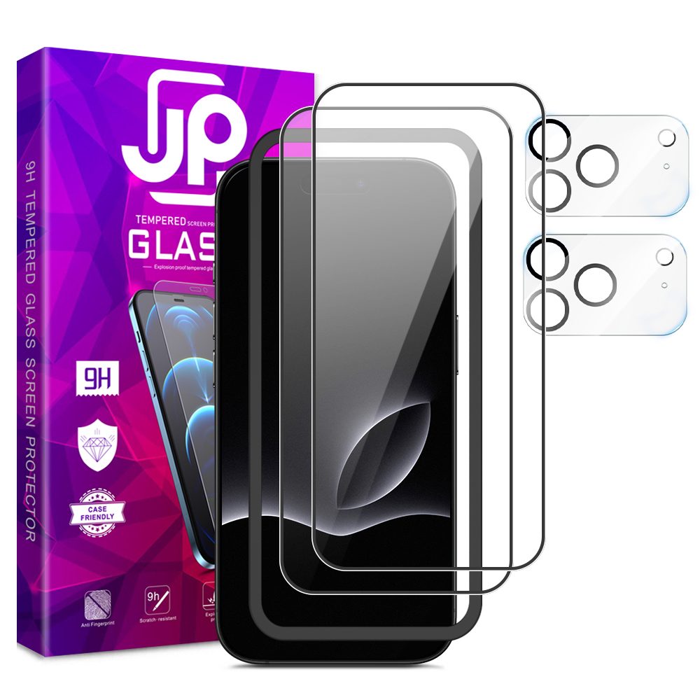 Levně JP Full Pack Tvrzených skel, 2x 3D sklo s aplikátorem + 2x sklo na čočku, iPhone 17 Pro