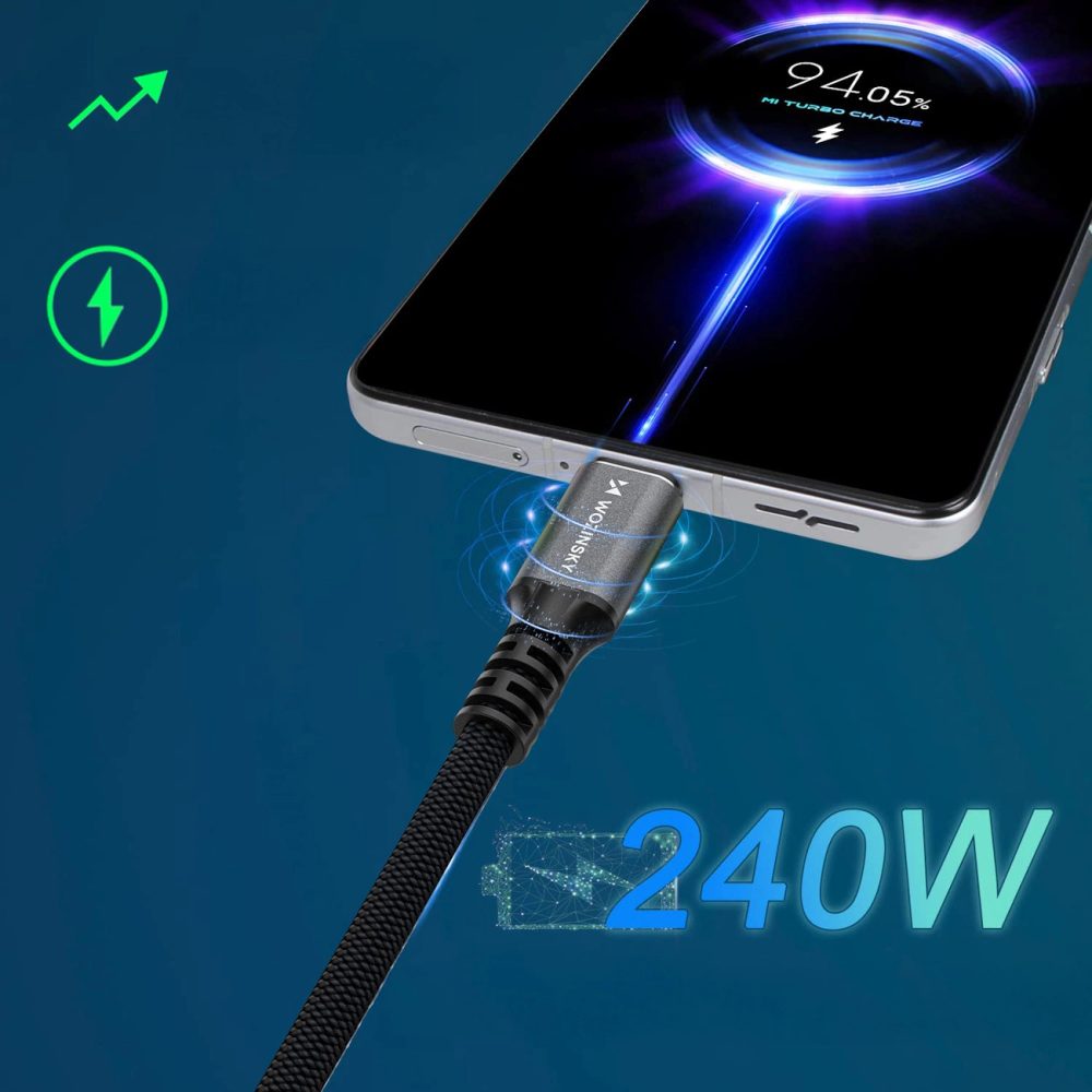 Wozinsky WPS-UY415S kábel USB-C - USB-C, Thunderbolt 4, 240W, 1,5 m, čierny