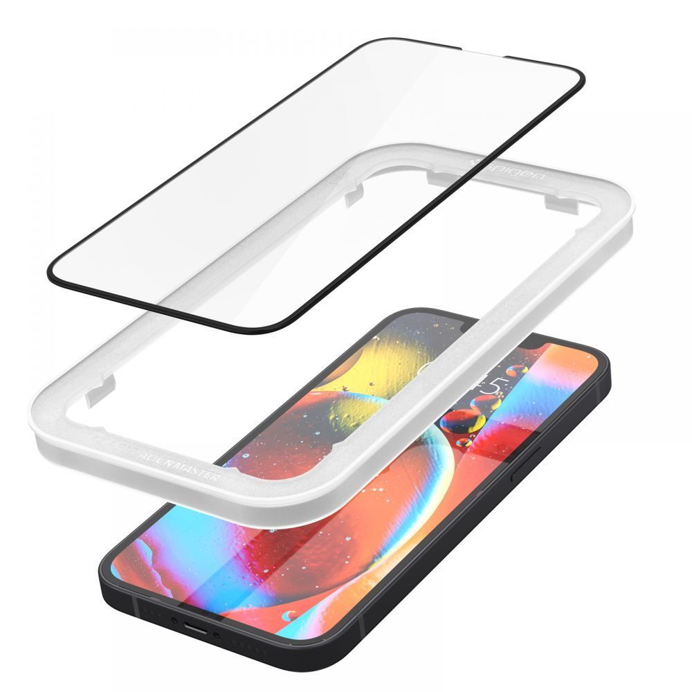 Spigen ALM Glass FC Zaščitno Kaljeno Steklo, IPhone 13 / 13 Pro, črno