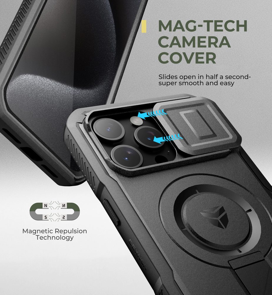Dexnor MagSafe 360 Kickstand Camprotector obal iPhone 15 Pro Max, čierny