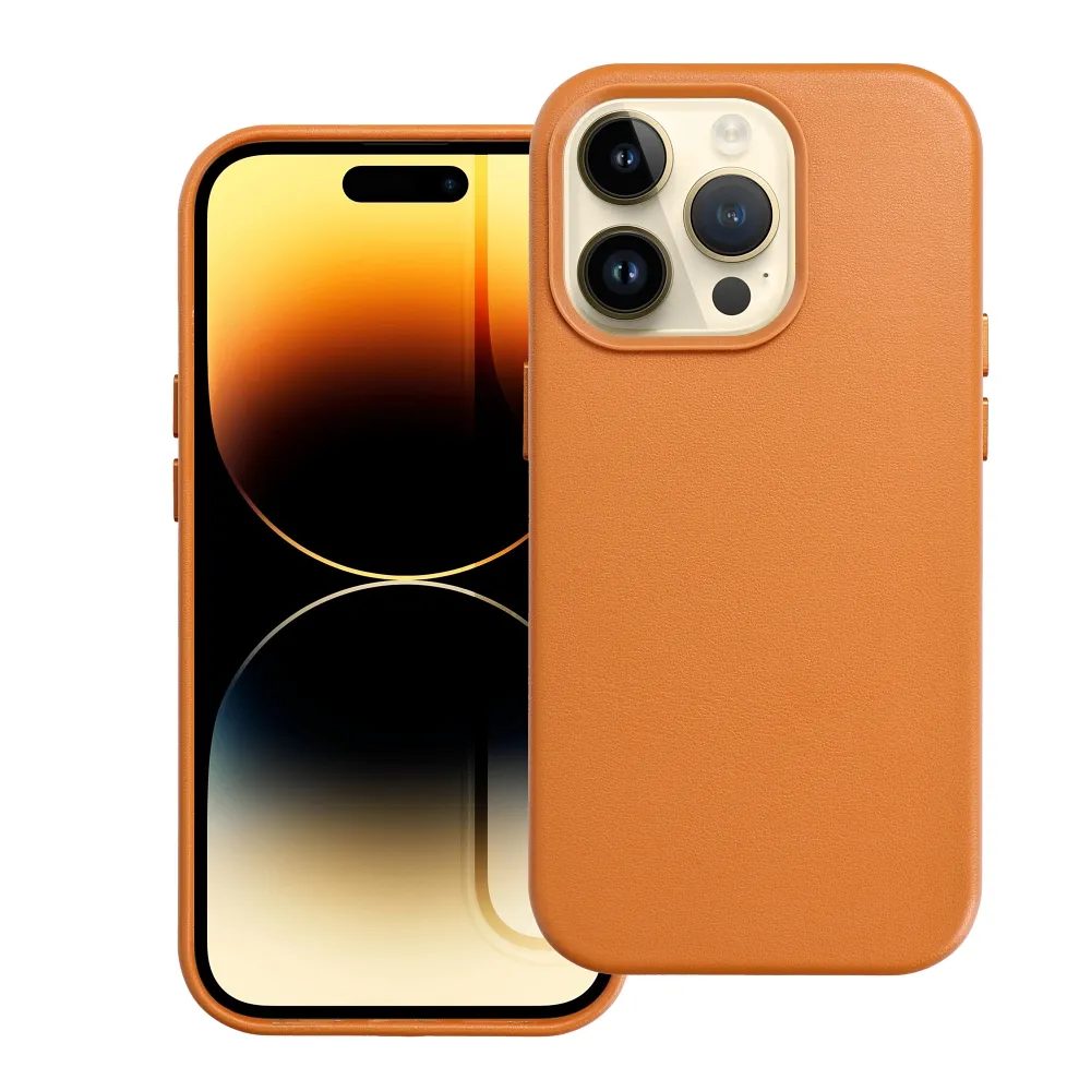 Bőr Mag Cover Tok, IPhone 15 Pro Max, Narancssárga