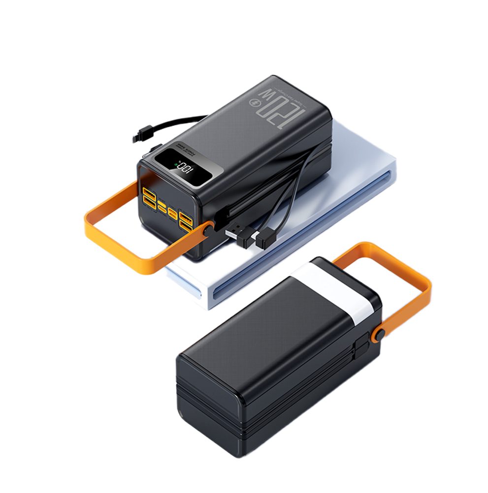 Powerbank 80 000 mAh, 120W PD + QC, 4 USB + 2 kábel, LED fény, fekete