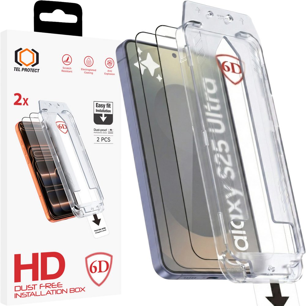 Tel Protect Dust-Free Easy Fit 6D zaštitno kaljeno staklo, Samsung Galaxy S25, 2 komada, crno