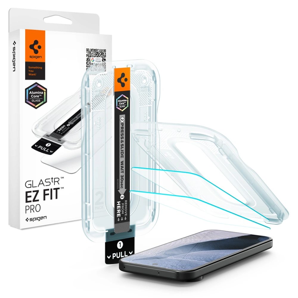 Spigen Glas.TR EZ Fit Pro cu aplicator, 2 bucăți, Sticlă securizată, Google Pixel 11 / 11 Pro