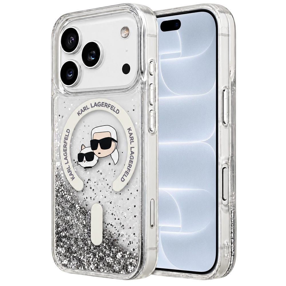 Karl Lagerfeld Liquid Glitter KC Heads MagSafe husă de protecție, iPhone 17 Pro / 18 Pro, transparent