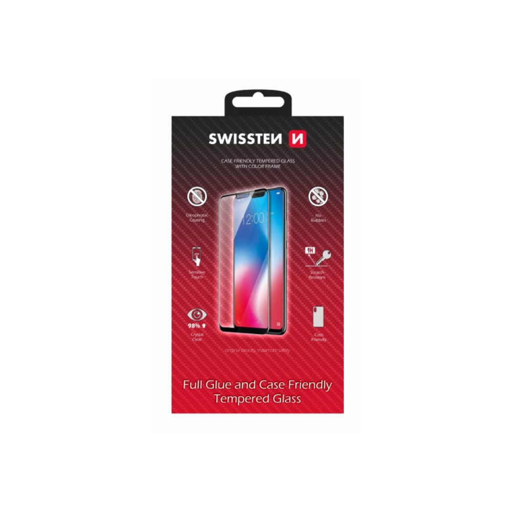 Levně Swissten Full Glue, Color frame, Case friendly, Ochranné tvrzené sklo, Xiaomi Redmi Note 9 Pro / 9S černé