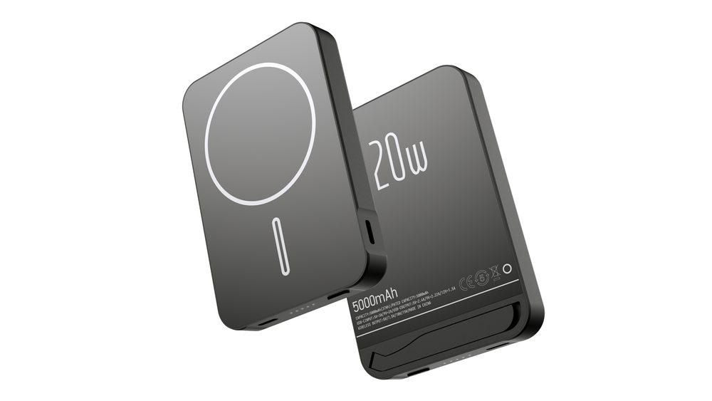 Fém Magsafe Powerbank állvánnyal, 5000mAh, PD20W, fekete