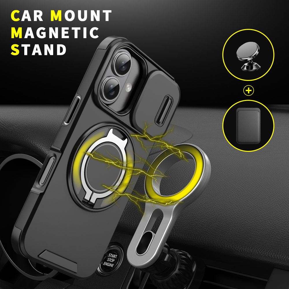 Camslide Stand obal, iPhone 16 Plus, čierny