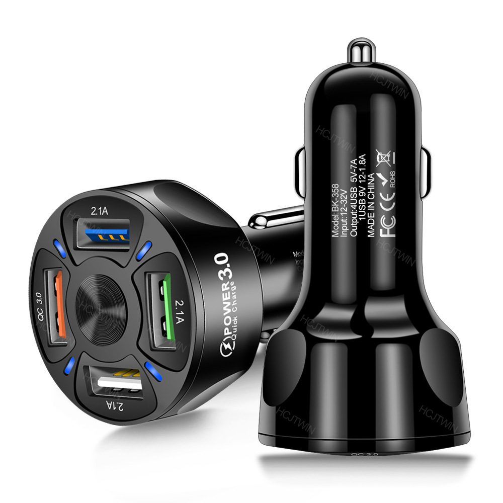 Nabíjačka do auta so 4 USB portami, QC3.0, čierna