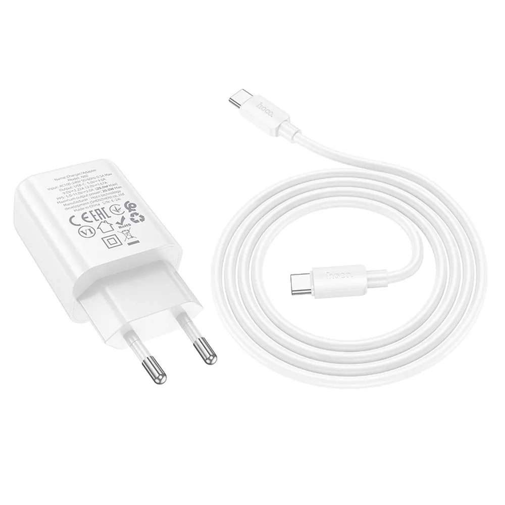 Hoco Sieťová nabíjačka N60 USB-C + kábel USB-C - USB-C, PD QC 20W, biela