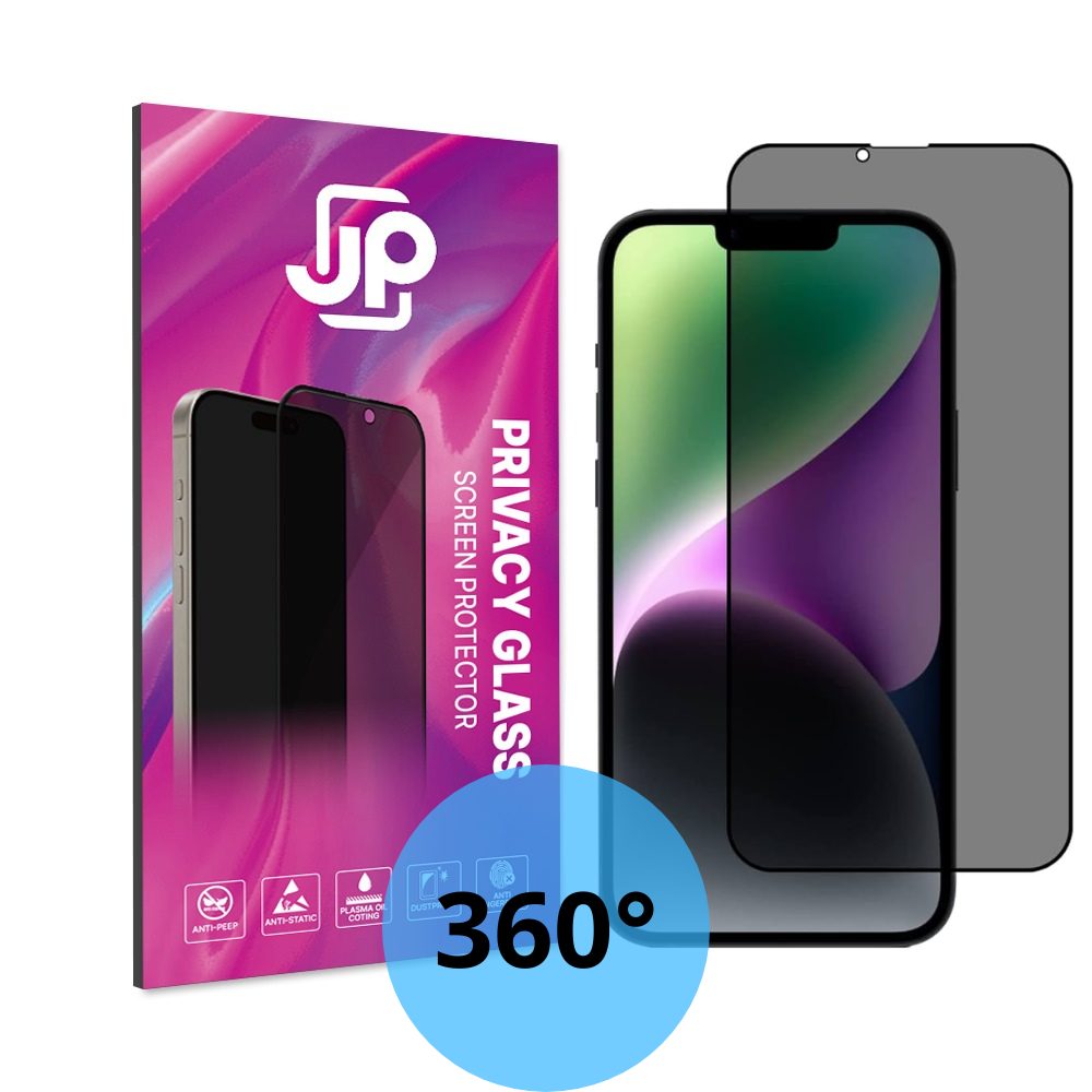 Levně JP 4-Way Privacy 360° Tvrzené sklo, iPhone 13 / 13 Pro / 14 / 16e / 17e, černé