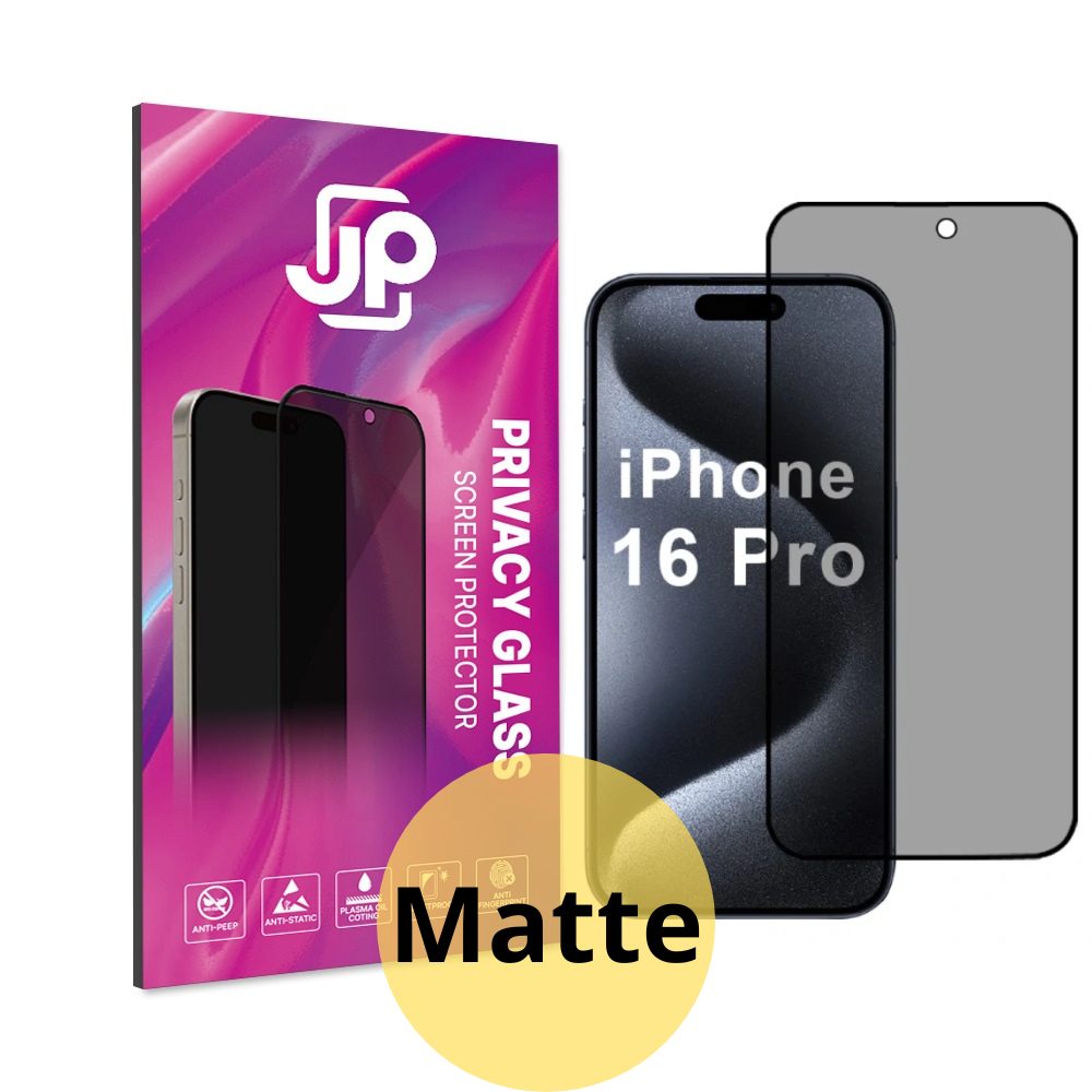 Levně JP Matte Privacy Tvrzené sklo, iPhone 16 Pro / 17, černé