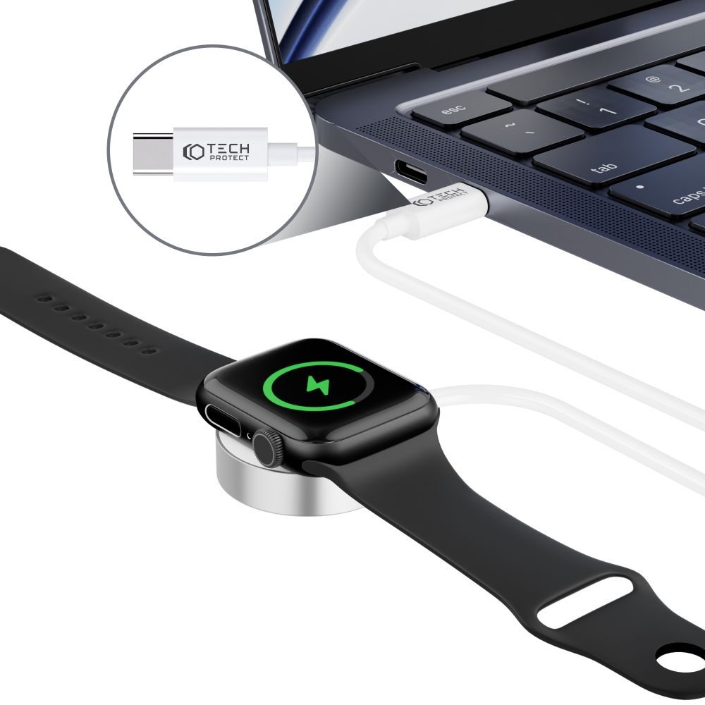 Tech-Protect UltraBoost - Mágneses Töltőkábel Apple Watch-hoz - USB-C, 1,2 M, Fehér