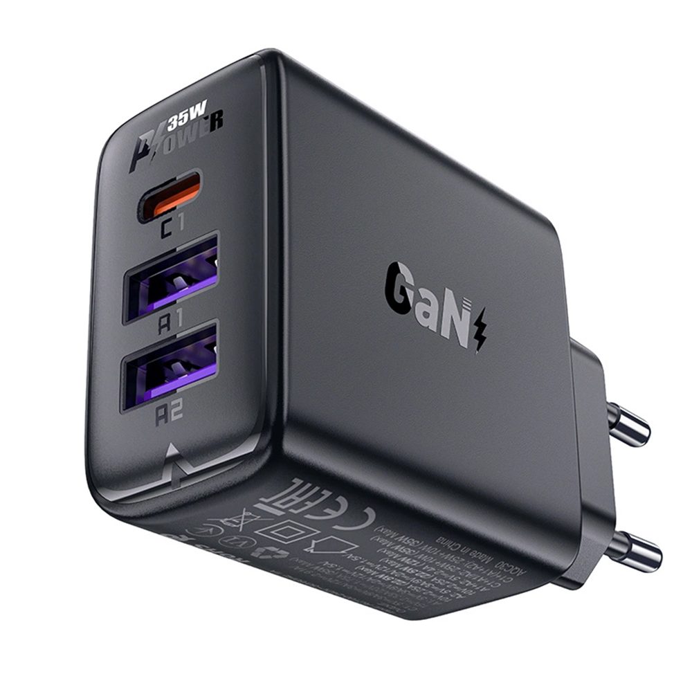 Acefast nabíjačka A57 GaN, PD 35W, 2x USB + USB-C, čierna