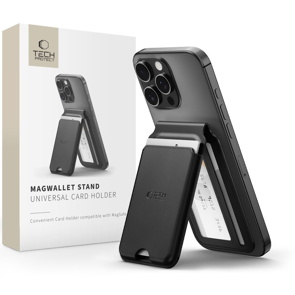 Tech-Protect MagWallet Stand MagSafe Univerzális mágneses kártyatartó, fekete