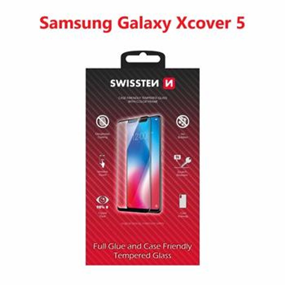 Swissten Full Glue, Color Frame, Case Friendly, Védő Edzett üveg, Samsung Galaxy XCover 5, Fekete
