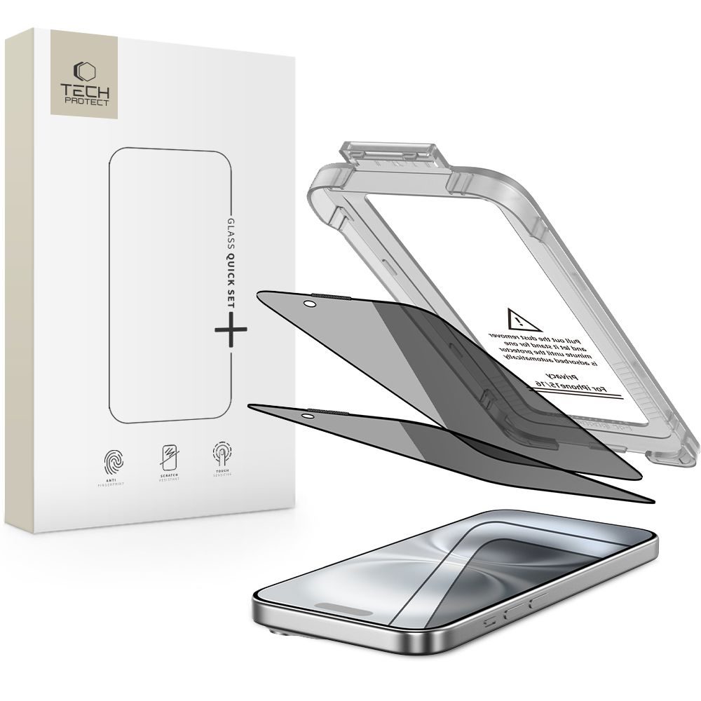 Levně Tech-Protect Privacy Tvrzené sklo Quick Set+, iPhone 15 / 16, 2 kusy