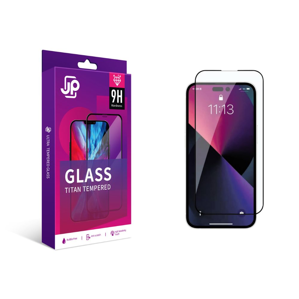 Levně JP Titan extra odolné tvrzené sklo, iPhone 14 Pro Max, černé