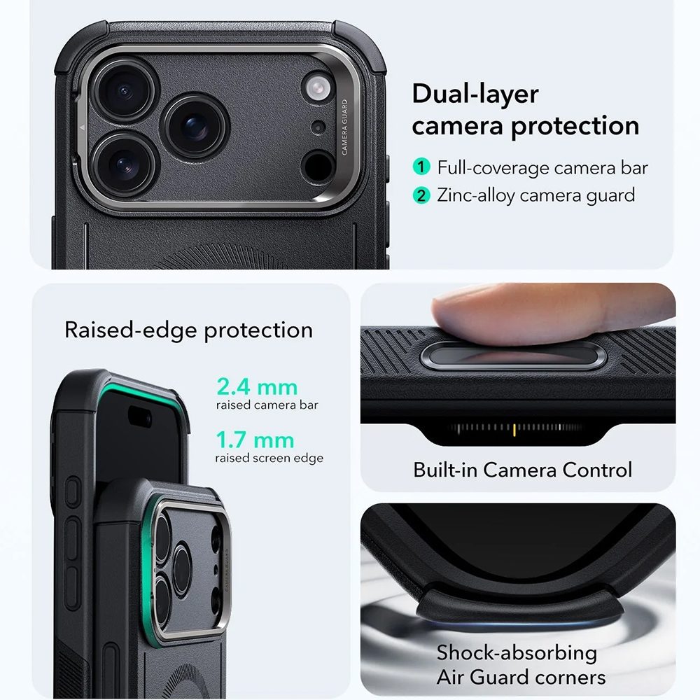 Kryt ESR Cyber Armor Kickstand, iPhone 17 Pro Max, čierny