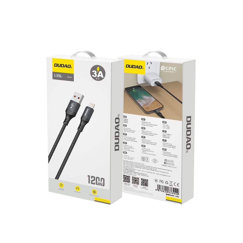Dudao L3SL kabel USB-A - Lightning, 3A, 30W, 1,2 m, černý