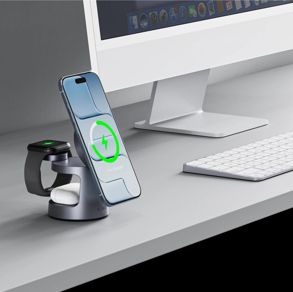 Tech-Protect QI2.2-25W-A48 3v1 bezdrôtová MagSafe nabíjačka, tmavošedá