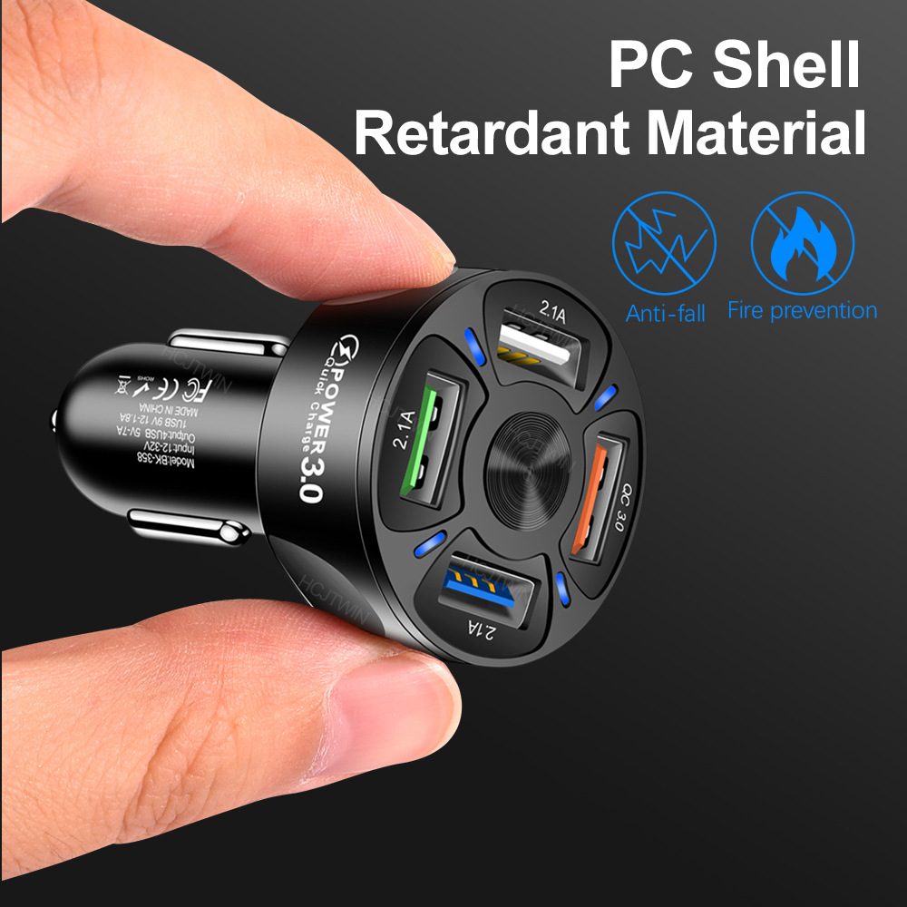 Nabíjačka do auta so 4 USB portami, QC3.0, čierna