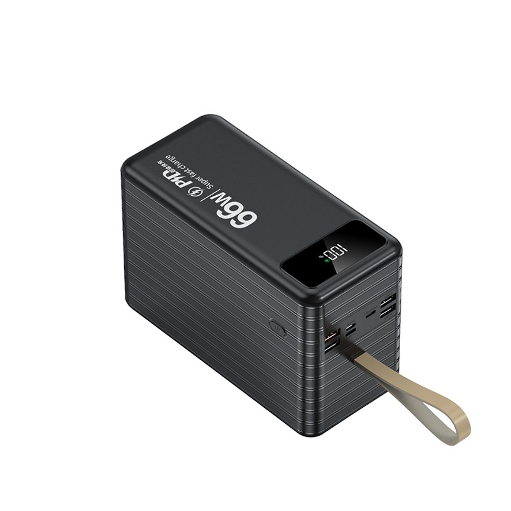 Powerbanka 120 000 mAh, PD66W, 2,1A, 4 integrované káble + LED svetlo, čierna