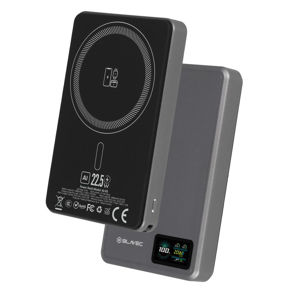 Blavec BJ-03 Slim 3v1 MagSafe powerbanka USB-C, 10000mAh, 22,5W, sivá