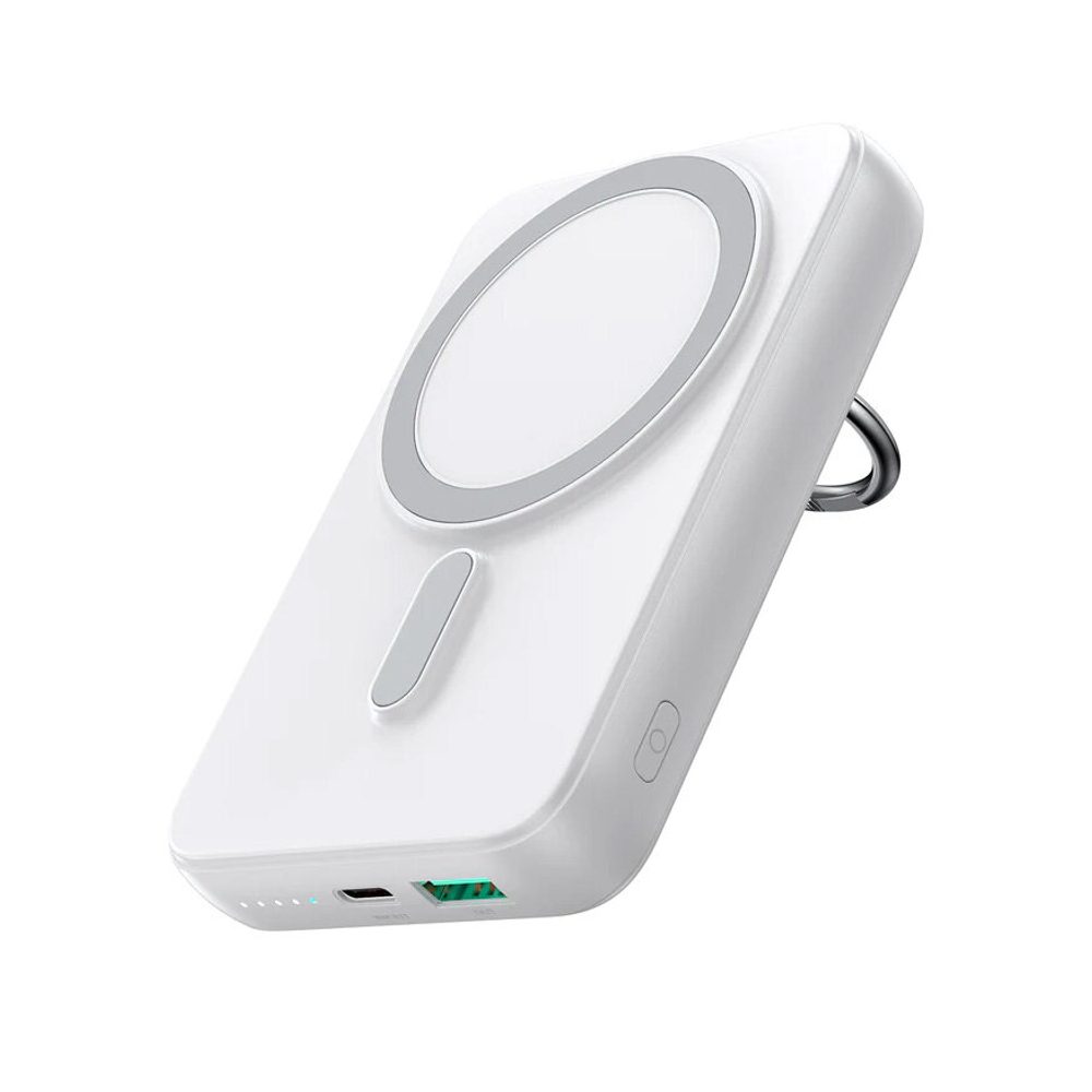 Joyroom JR-W050 20W MagSafe 10000mAh Vezeték Nélküli Power Bank Gyűrűvel és állvánnyal, Fehér