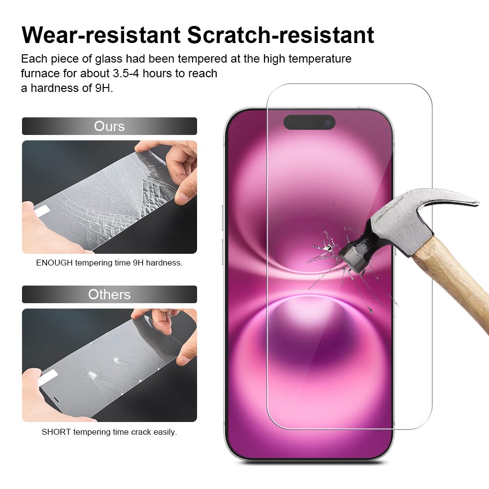 JP Long Pack Tvrdených skiel, 3 sklá na telefón s aplikátorom, iPhone 16