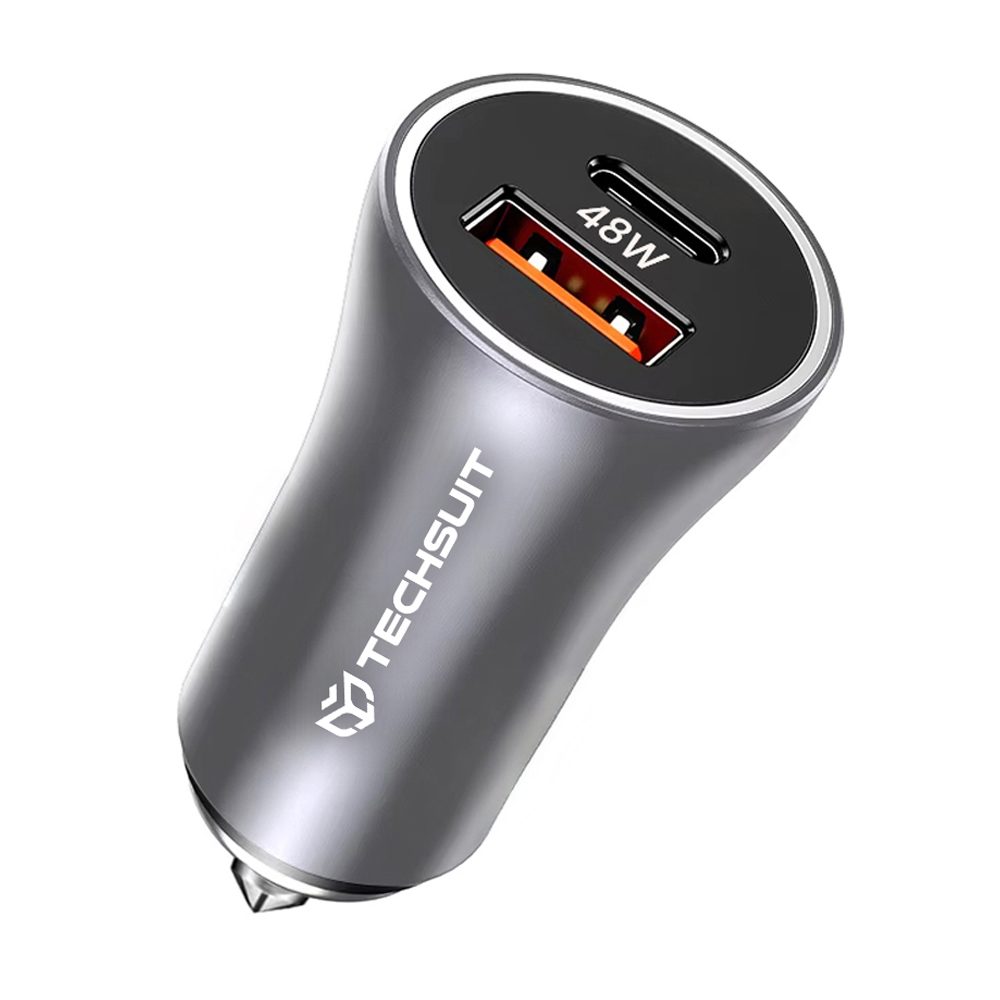Levně Techsuit nabíječka do auta (C3), USB + USB-C, šedá