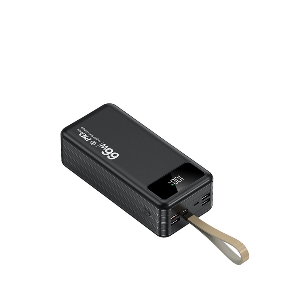 Powerbanka 50 000 mAh, PD66W, 2.1A, 4 integrované káble + LED svetlo, čierna