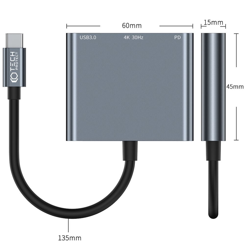 Tech-Protect V1-HUB Adaptor 3v1, Gri