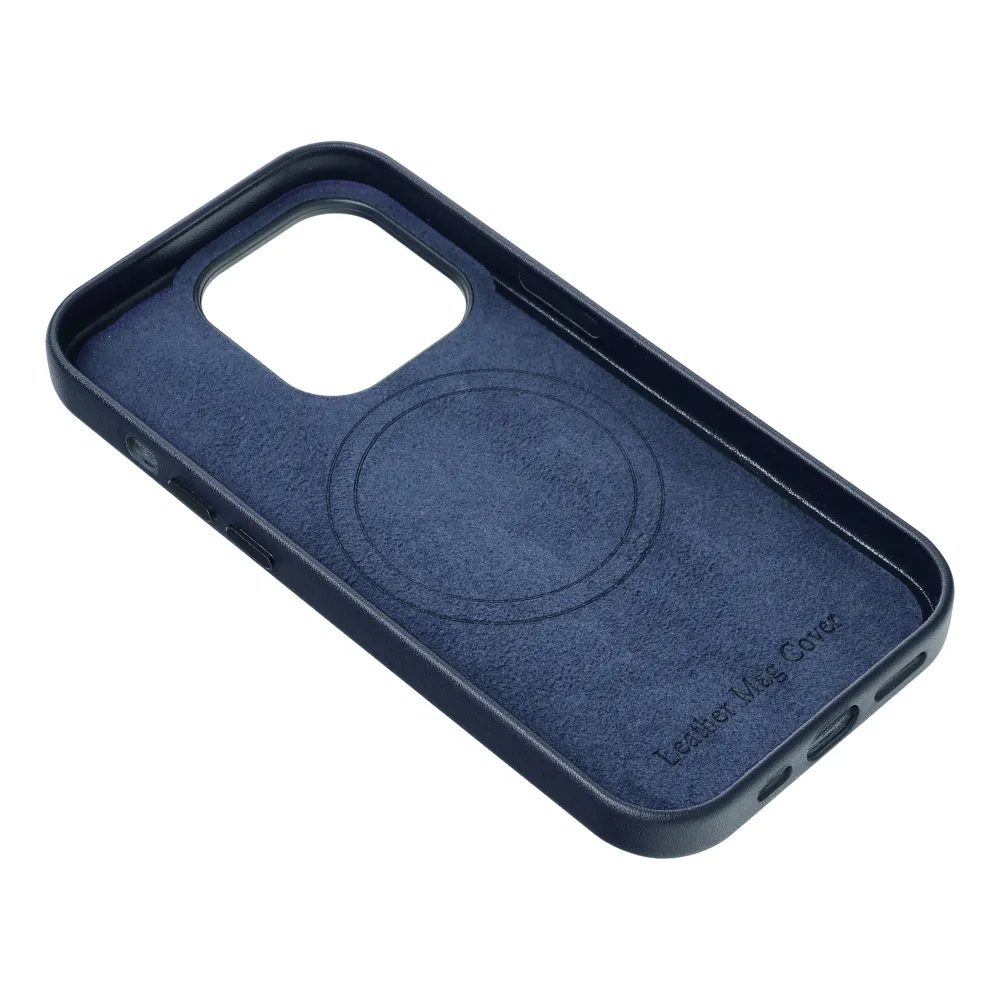 Bőr Mag Cover Tok, IPhone 15 Plus, Kék