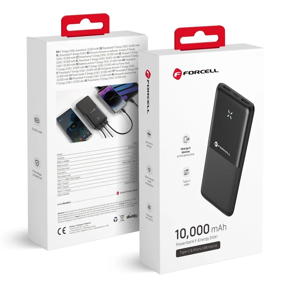 Forcell F-Energy S10k1 Powerbank 10000mAh, Crna