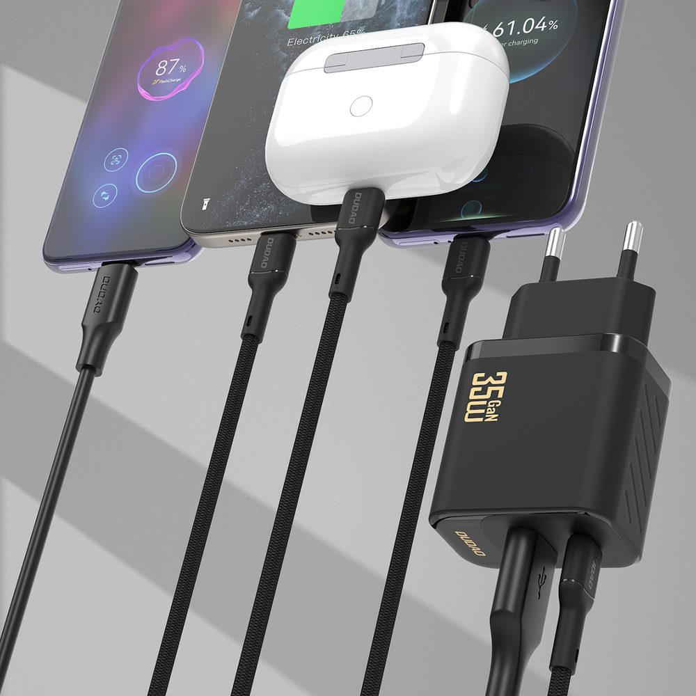 Dudao A27MaxCEU nabíjačka USB-A + USB-C s USB-C káblom, PD QC 35W, čierna