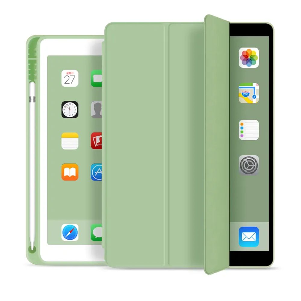 JP Smart case tolltartóval ellátott táblagép tok, iPad Pro 11 2018 / 2020 / 2022, iPad Air 4 10.9 2020 / Air 5 10.9 2022 / Air 11 2024, zöld színű