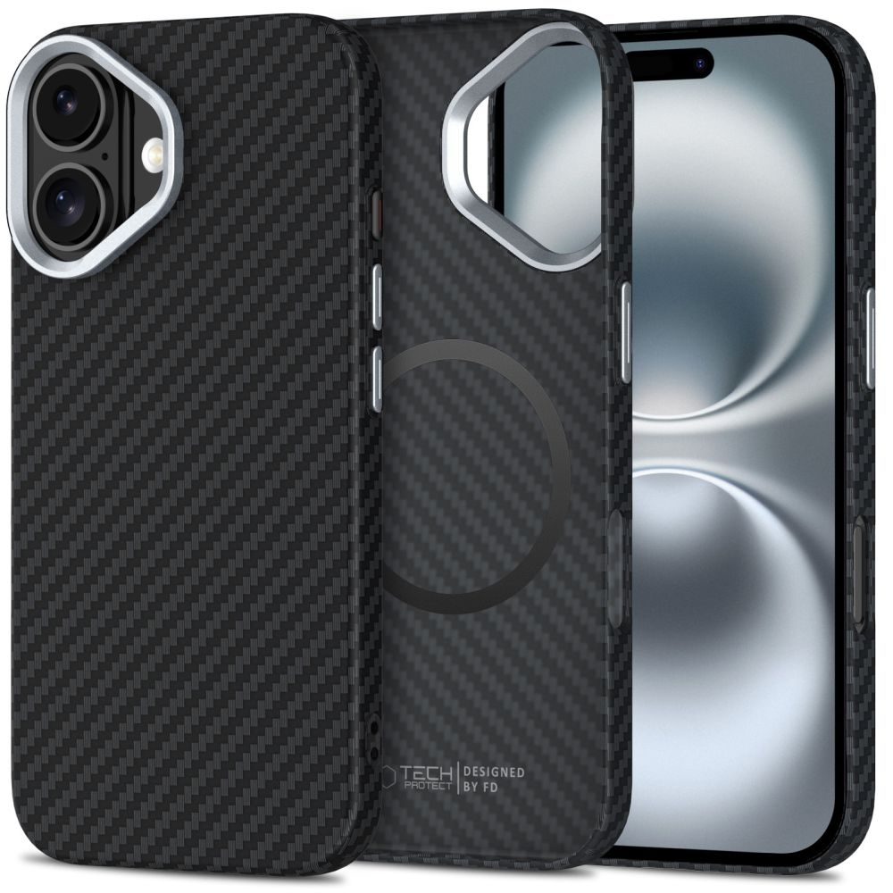 Tech-Protect Ion Carbon MagSafe, iPhone 16, fekete-ezüst